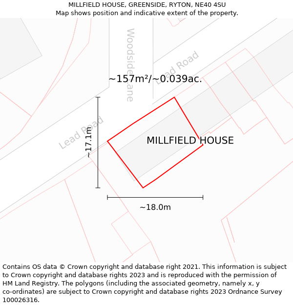 MILLFIELD HOUSE, GREENSIDE, RYTON, NE40 4SU: Plot and title map