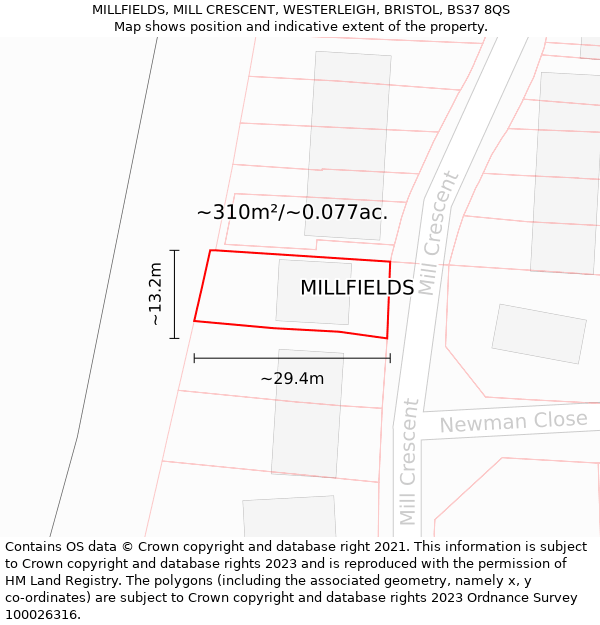 MILLFIELDS, MILL CRESCENT, WESTERLEIGH, BRISTOL, BS37 8QS: Plot and title map