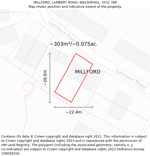 MILLFORD, LAMBERT ROAD, WELSHPOOL, SY21 7BP: Plot and title map