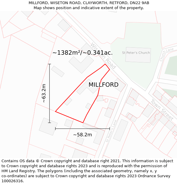 MILLFORD, WISETON ROAD, CLAYWORTH, RETFORD, DN22 9AB: Plot and title map