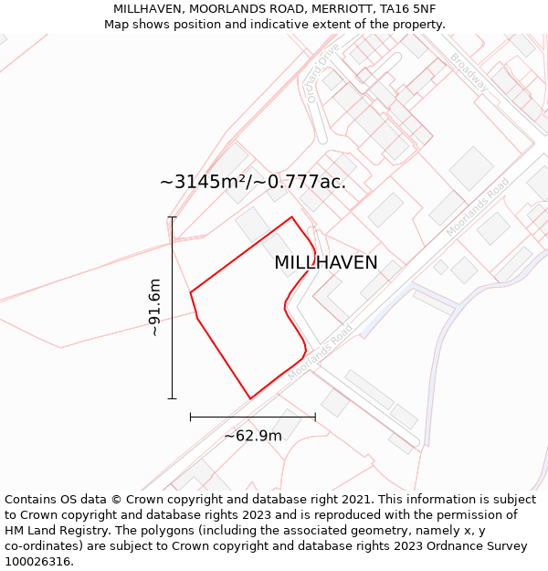 MILLHAVEN, MOORLANDS ROAD, MERRIOTT, TA16 5NF: Plot and title map
