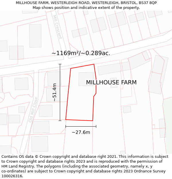 MILLHOUSE FARM, WESTERLEIGH ROAD, WESTERLEIGH, BRISTOL, BS37 8QP: Plot and title map