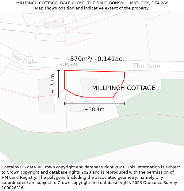 MILLPINCH COTTAGE, DALE CLOSE, THE DALE, BONSALL, MATLOCK, DE4 2AY: Plot and title map