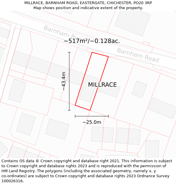 MILLRACE, BARNHAM ROAD, EASTERGATE, CHICHESTER, PO20 3RP: Plot and title map