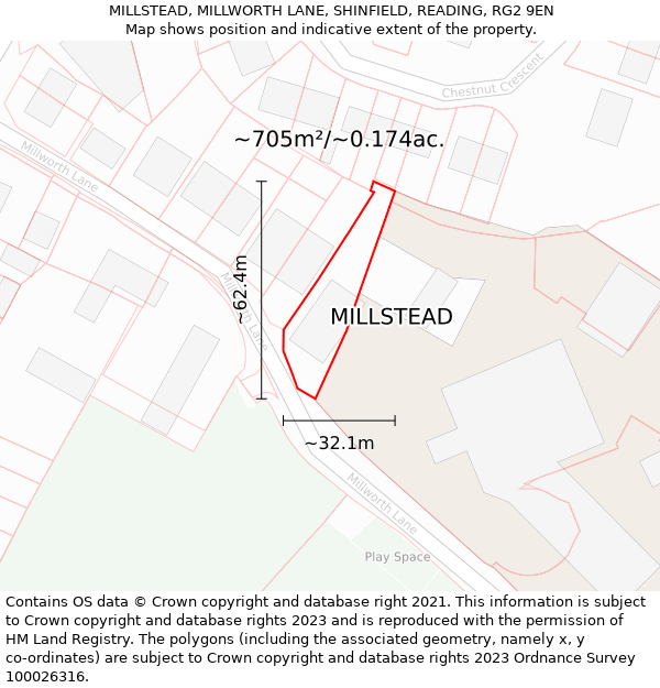 MILLSTEAD, MILLWORTH LANE, SHINFIELD, READING, RG2 9EN: Plot and title map