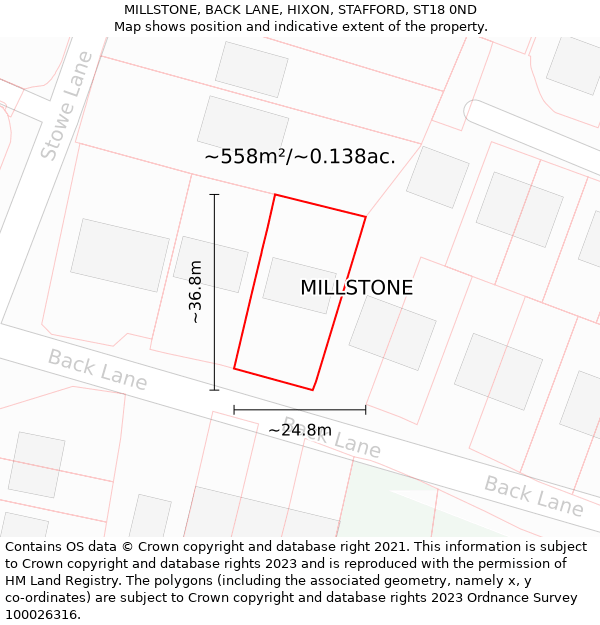 MILLSTONE, BACK LANE, HIXON, STAFFORD, ST18 0ND: Plot and title map