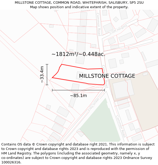 MILLSTONE COTTAGE, COMMON ROAD, WHITEPARISH, SALISBURY, SP5 2SU: Plot and title map