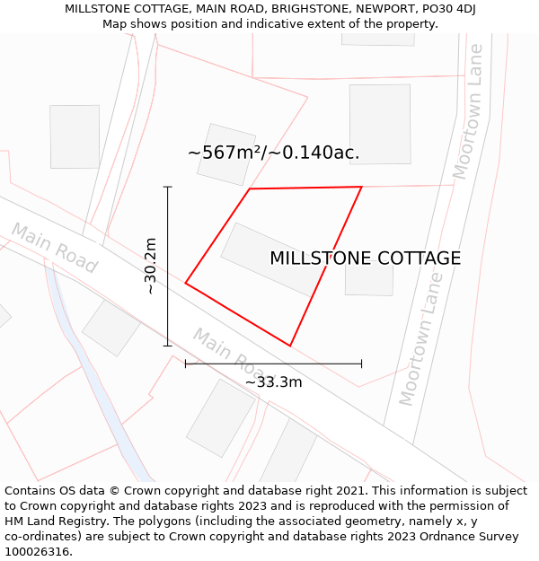 MILLSTONE COTTAGE, MAIN ROAD, BRIGHSTONE, NEWPORT, PO30 4DJ: Plot and title map