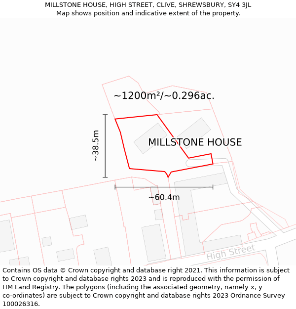 MILLSTONE HOUSE, HIGH STREET, CLIVE, SHREWSBURY, SY4 3JL: Plot and title map