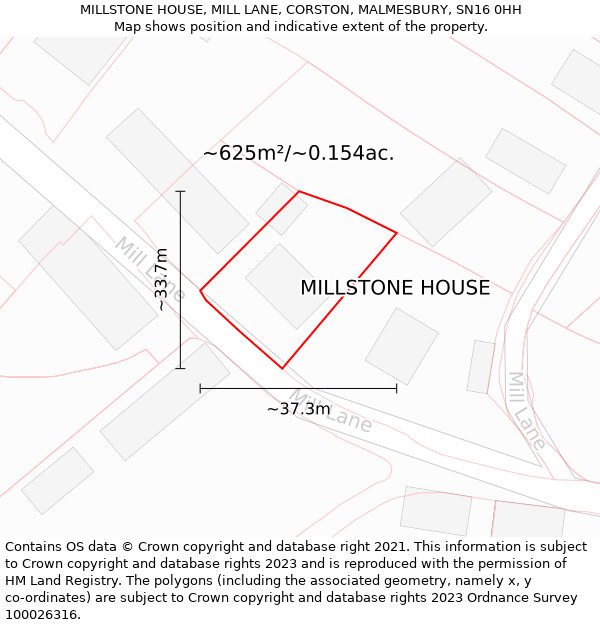 MILLSTONE HOUSE, MILL LANE, CORSTON, MALMESBURY, SN16 0HH: Plot and title map