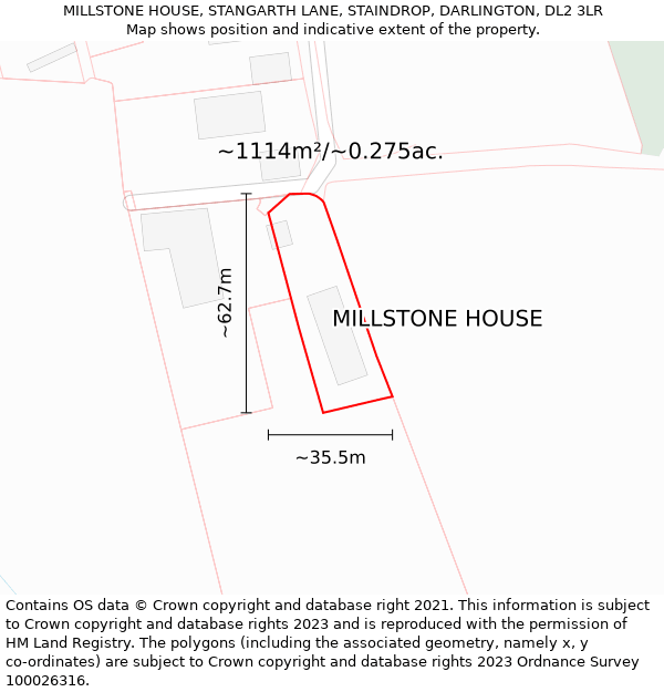 MILLSTONE HOUSE, STANGARTH LANE, STAINDROP, DARLINGTON, DL2 3LR: Plot and title map