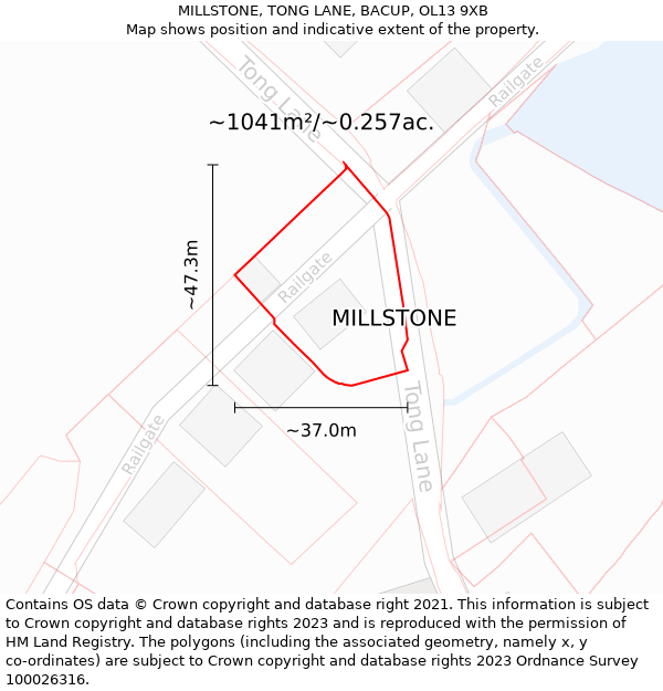 MILLSTONE, TONG LANE, BACUP, OL13 9XB: Plot and title map