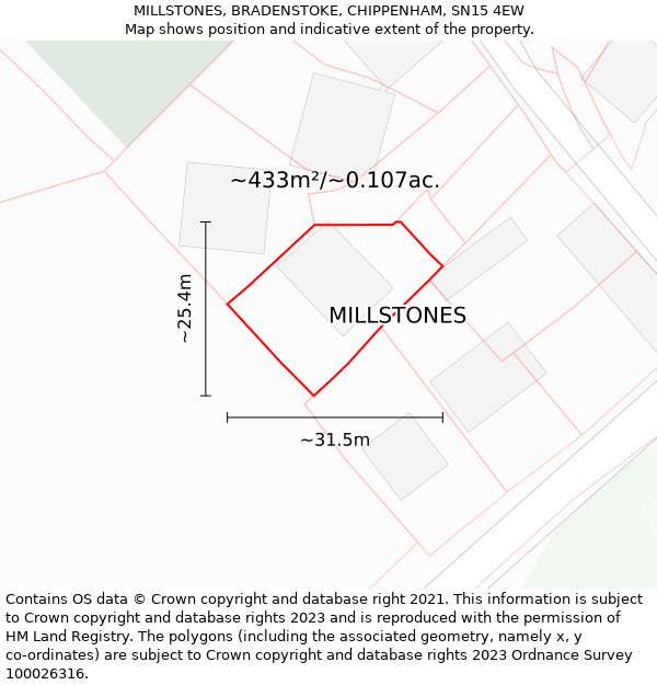 MILLSTONES, BRADENSTOKE, CHIPPENHAM, SN15 4EW: Plot and title map