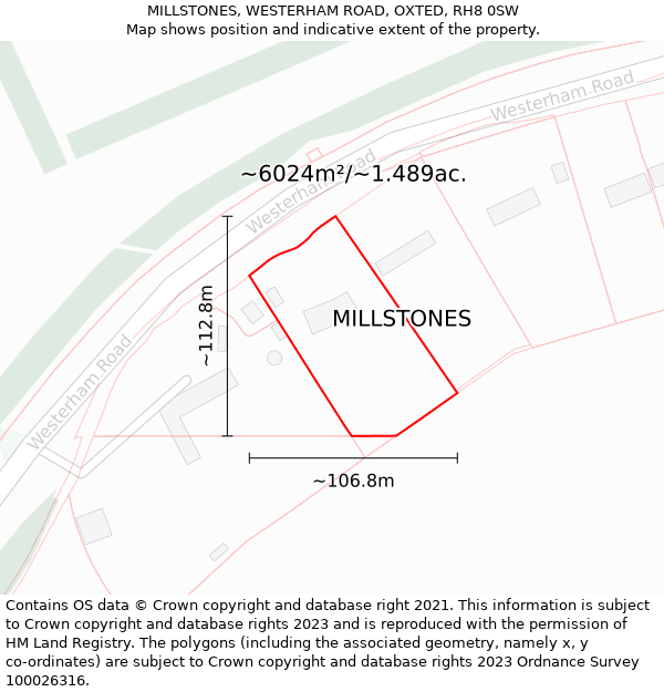 MILLSTONES, WESTERHAM ROAD, OXTED, RH8 0SW: Plot and title map
