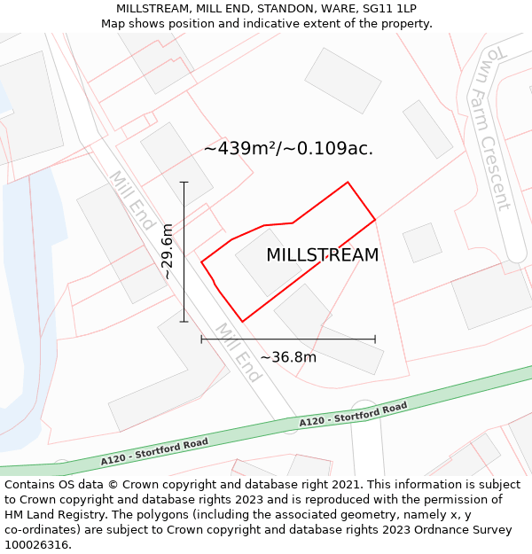 MILLSTREAM, MILL END, STANDON, WARE, SG11 1LP: Plot and title map