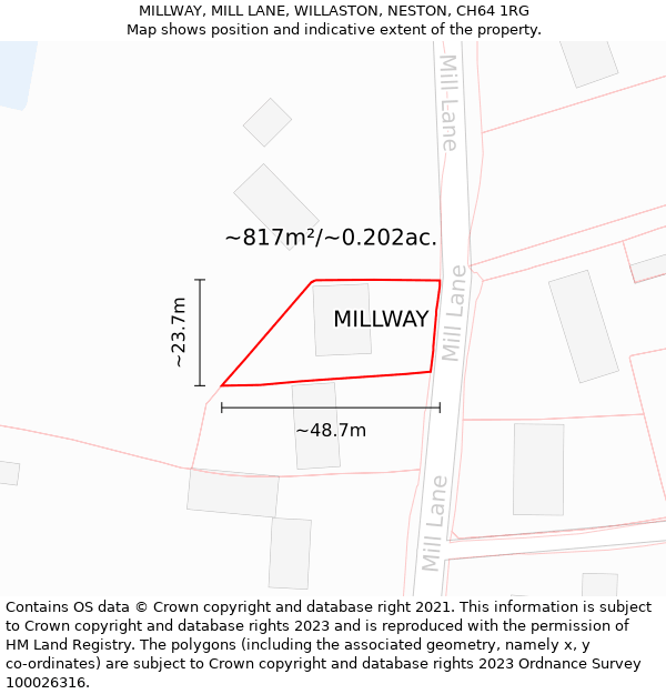 MILLWAY, MILL LANE, WILLASTON, NESTON, CH64 1RG: Plot and title map