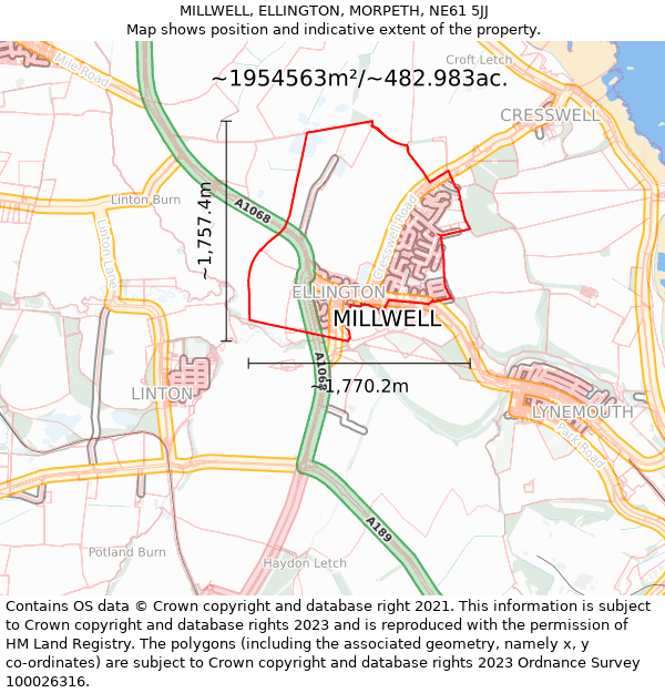 MILLWELL, ELLINGTON, MORPETH, NE61 5JJ: Plot and title map