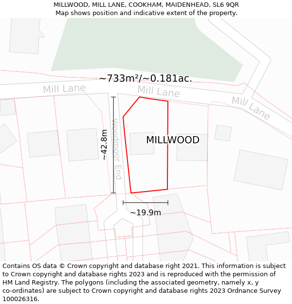 MILLWOOD, MILL LANE, COOKHAM, MAIDENHEAD, SL6 9QR: Plot and title map