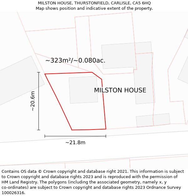 MILSTON HOUSE, THURSTONFIELD, CARLISLE, CA5 6HQ: Plot and title map