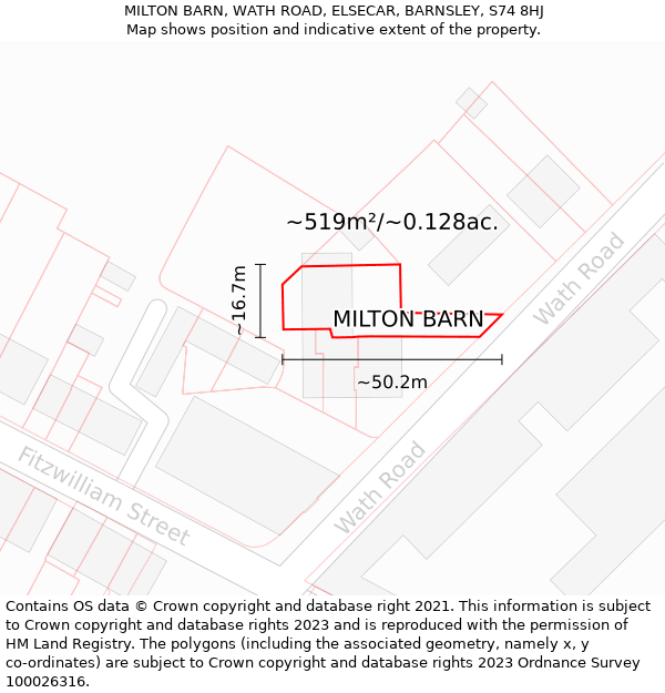 MILTON BARN, WATH ROAD, ELSECAR, BARNSLEY, S74 8HJ: Plot and title map