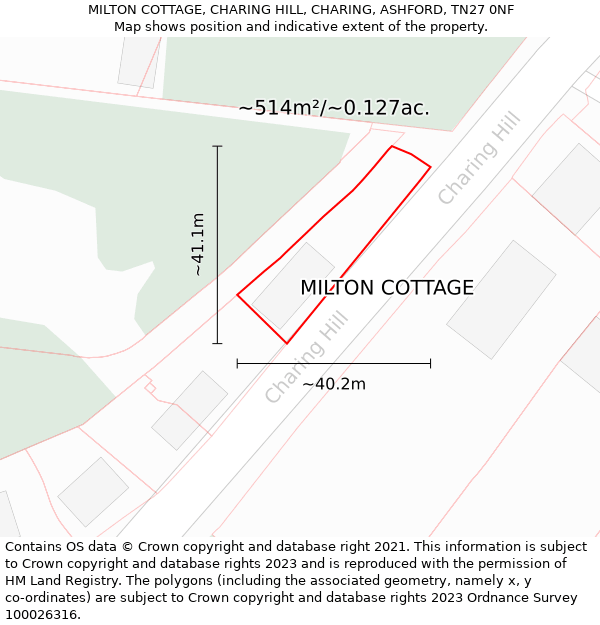 MILTON COTTAGE, CHARING HILL, CHARING, ASHFORD, TN27 0NF: Plot and title map