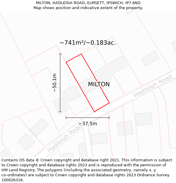MILTON, HADLEIGH ROAD, ELMSETT, IPSWICH, IP7 6ND: Plot and title map
