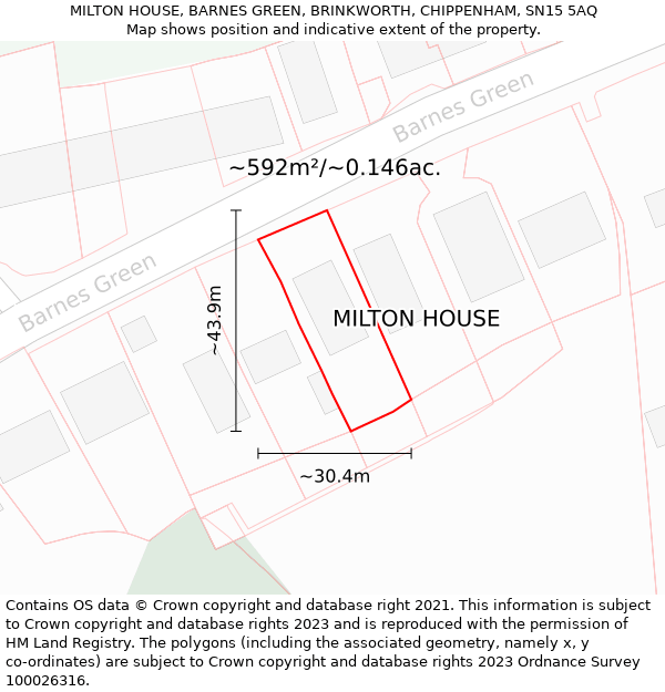 MILTON HOUSE, BARNES GREEN, BRINKWORTH, CHIPPENHAM, SN15 5AQ: Plot and title map