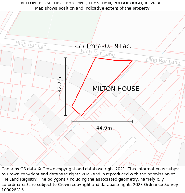 MILTON HOUSE, HIGH BAR LANE, THAKEHAM, PULBOROUGH, RH20 3EH: Plot and title map