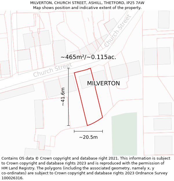 MILVERTON, CHURCH STREET, ASHILL, THETFORD, IP25 7AW: Plot and title map