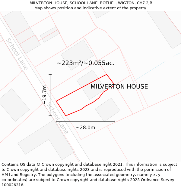 MILVERTON HOUSE, SCHOOL LANE, BOTHEL, WIGTON, CA7 2JB: Plot and title map