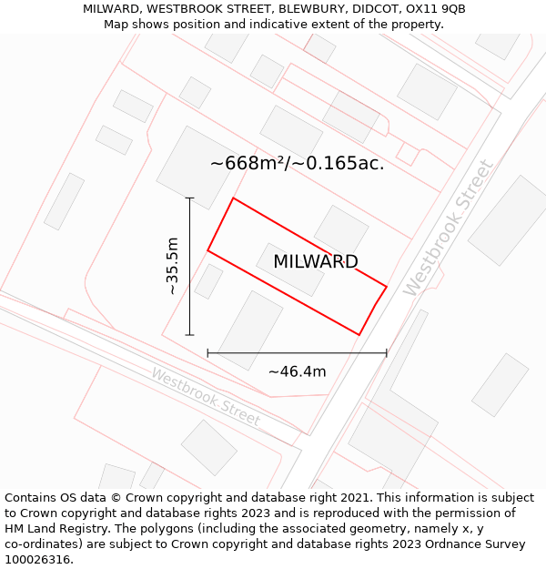 MILWARD, WESTBROOK STREET, BLEWBURY, DIDCOT, OX11 9QB: Plot and title map