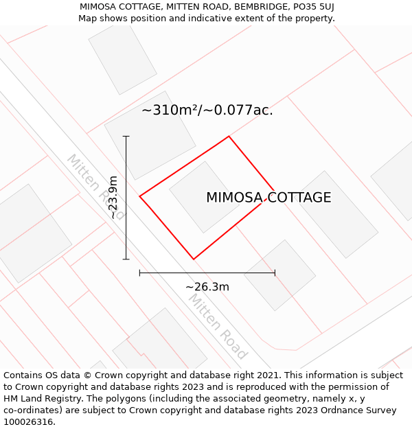 MIMOSA COTTAGE, MITTEN ROAD, BEMBRIDGE, PO35 5UJ: Plot and title map