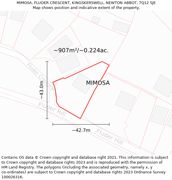 MIMOSA, FLUDER CRESCENT, KINGSKERSWELL, NEWTON ABBOT, TQ12 5JE: Plot and title map