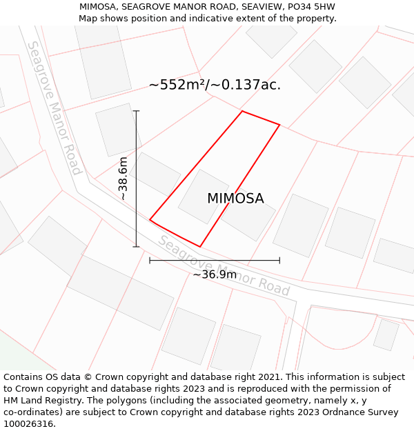 MIMOSA, SEAGROVE MANOR ROAD, SEAVIEW, PO34 5HW: Plot and title map