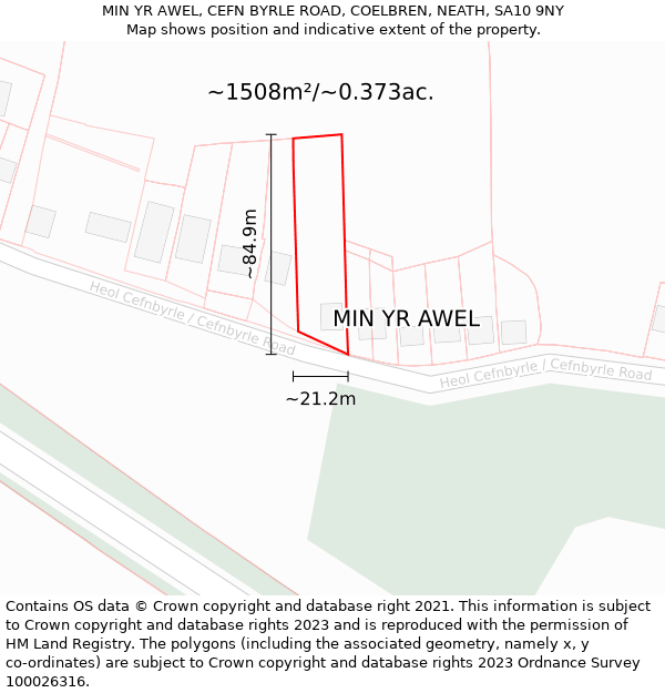 MIN YR AWEL, CEFN BYRLE ROAD, COELBREN, NEATH, SA10 9NY: Plot and title map