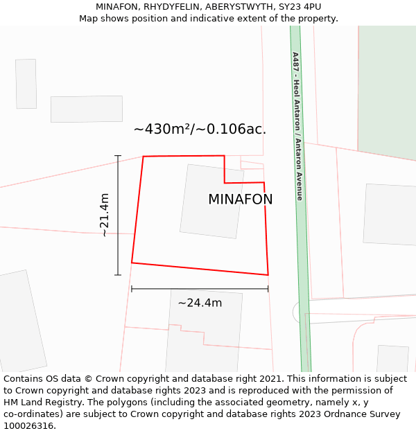 MINAFON, RHYDYFELIN, ABERYSTWYTH, SY23 4PU: Plot and title map