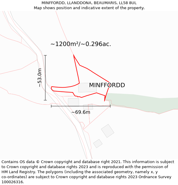 MINFFORDD, LLANDDONA, BEAUMARIS, LL58 8UL: Plot and title map