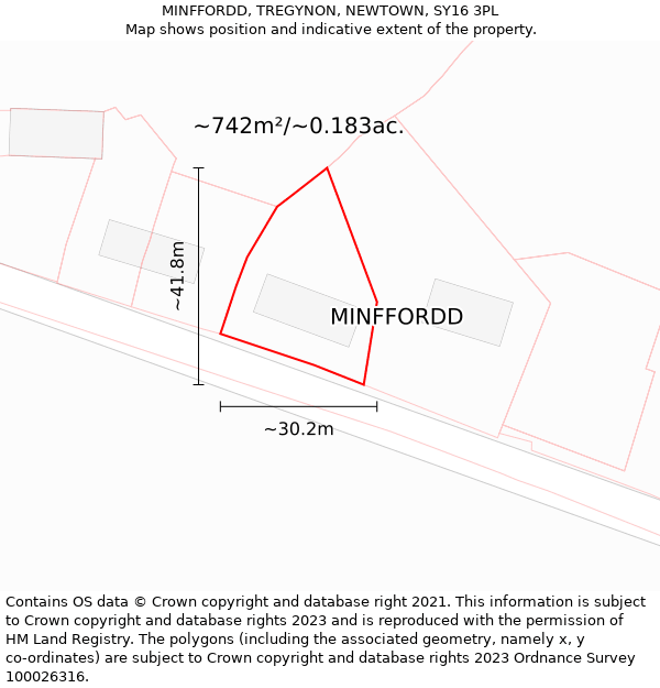 MINFFORDD, TREGYNON, NEWTOWN, SY16 3PL: Plot and title map