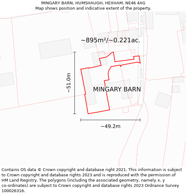 MINGARY BARN, HUMSHAUGH, HEXHAM, NE46 4AG: Plot and title map