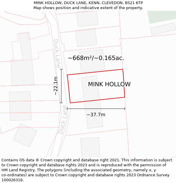 MINK HOLLOW, DUCK LANE, KENN, CLEVEDON, BS21 6TP: Plot and title map