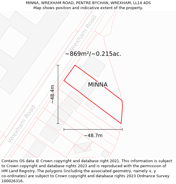 MINNA, WREXHAM ROAD, PENTRE BYCHAN, WREXHAM, LL14 4DS: Plot and title map