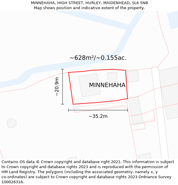 MINNEHAHA, HIGH STREET, HURLEY, MAIDENHEAD, SL6 5NB: Plot and title map