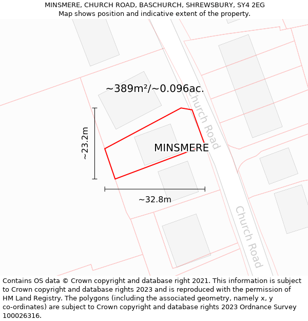 MINSMERE, CHURCH ROAD, BASCHURCH, SHREWSBURY, SY4 2EG: Plot and title map