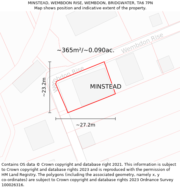 MINSTEAD, WEMBDON RISE, WEMBDON, BRIDGWATER, TA6 7PN: Plot and title map