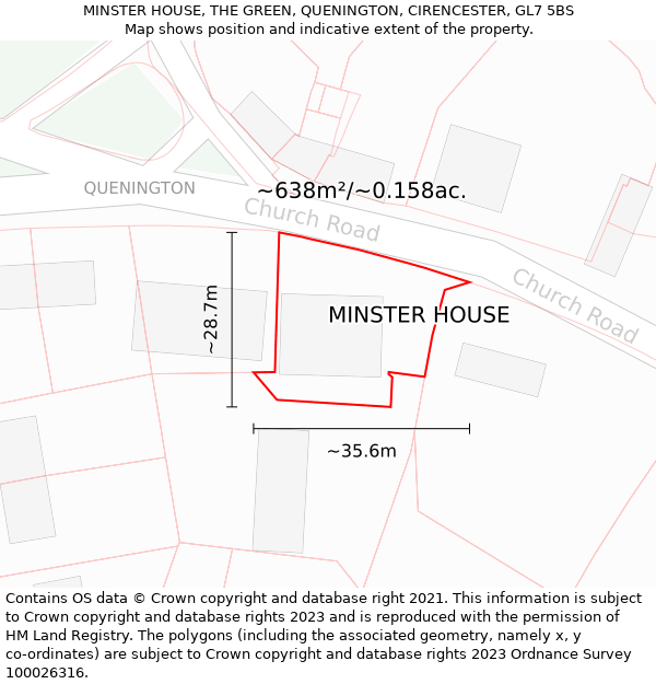 MINSTER HOUSE, THE GREEN, QUENINGTON, CIRENCESTER, GL7 5BS: Plot and title map