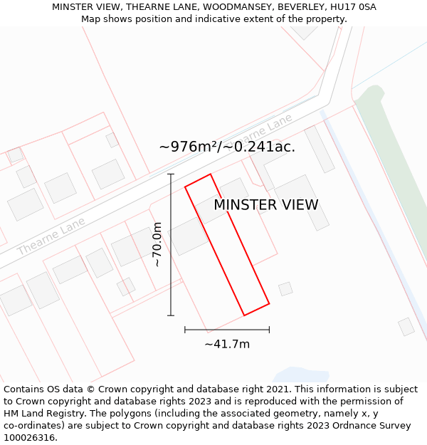 MINSTER VIEW, THEARNE LANE, WOODMANSEY, BEVERLEY, HU17 0SA: Plot and title map