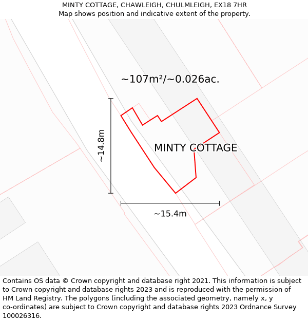 MINTY COTTAGE, CHAWLEIGH, CHULMLEIGH, EX18 7HR: Plot and title map