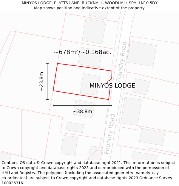 MINYOS LODGE, PLATTS LANE, BUCKNALL, WOODHALL SPA, LN10 5DY: Plot and title map