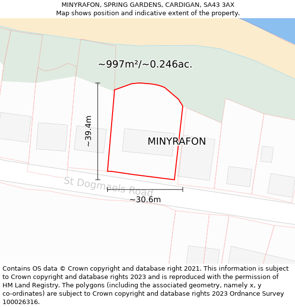 MINYRAFON, SPRING GARDENS, CARDIGAN, SA43 3AX: Plot and title map