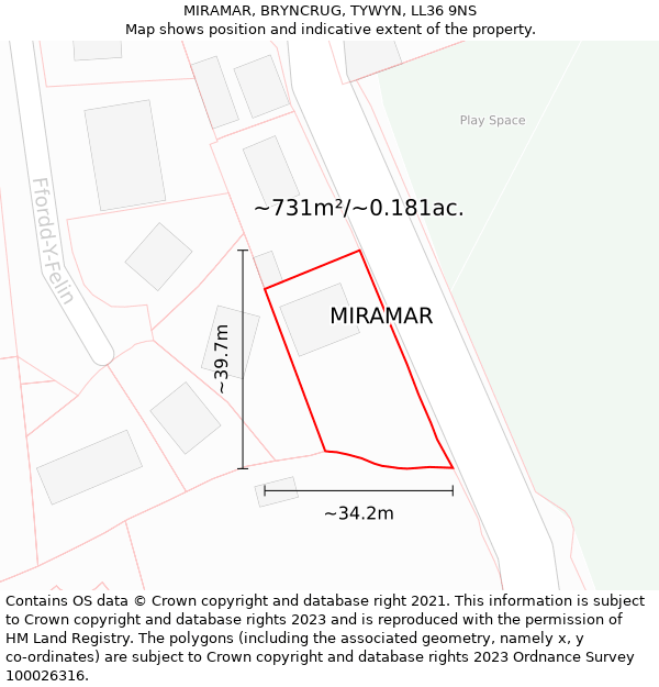 MIRAMAR, BRYNCRUG, TYWYN, LL36 9NS: Plot and title map